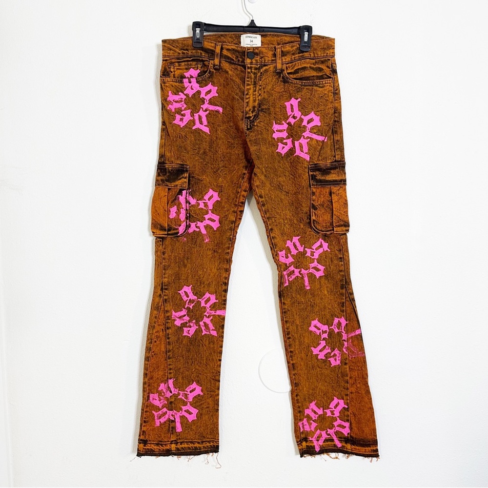 Syndicate golden orange acid wash cargo pants
